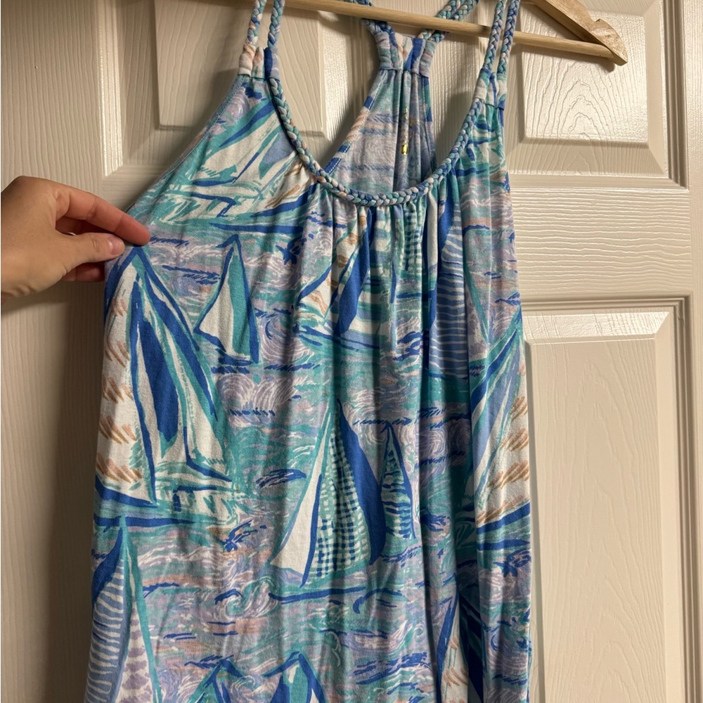 Lilly Pulitzer Aqua & Blue Sailboat Print Braided Strap Tank